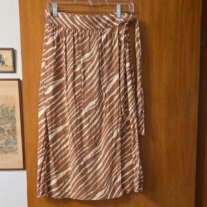 A New Day Diagonal Stripe Midi Skirt in Brown and Cream